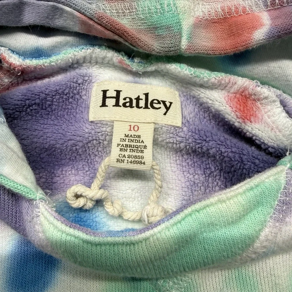 Hatley Girls Seaside Tie‎ Dye Hoodie Size 10 Heart Patch Fleece Pullover
